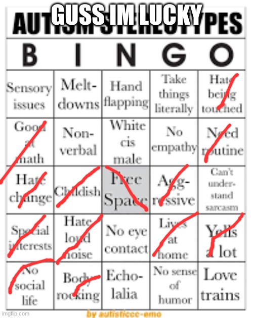 ? | GUESS IM LUCKY | image tagged in autism stereotypes bingo | made w/ Imgflip meme maker