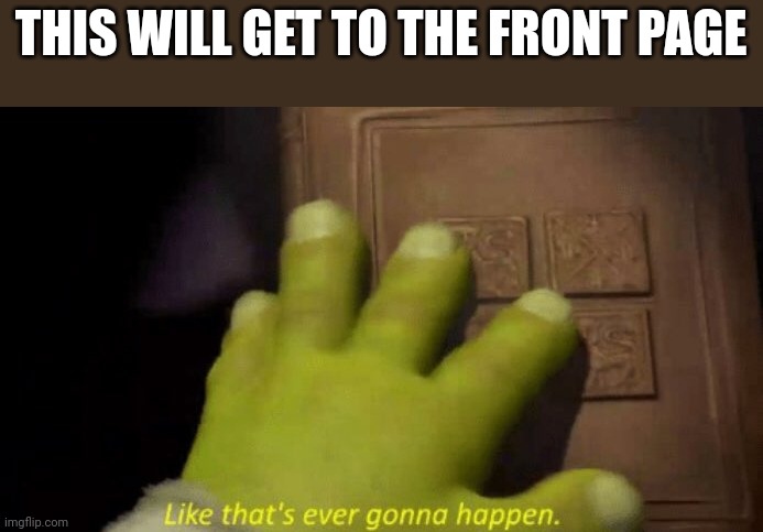 Like that's ever gonna happen. | THIS WILL GET TO THE FRONT PAGE | image tagged in like that's ever gonna happen | made w/ Imgflip meme maker