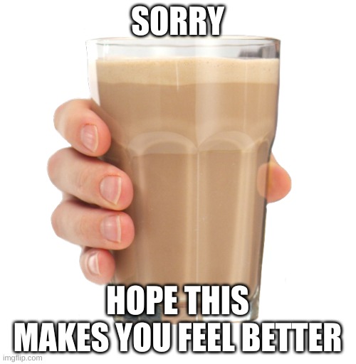 Your're welcome... bud | SORRY HOPE THIS MAKES YOU FEEL BETTER | image tagged in choccy milk,milk,chocolate | made w/ Imgflip meme maker