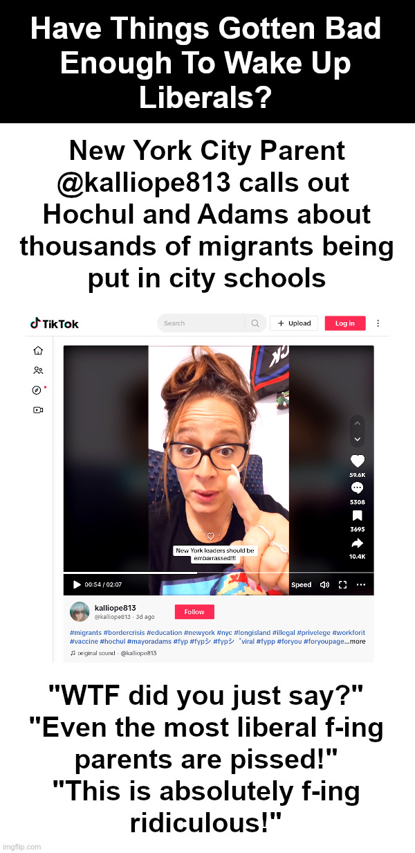 Have Things Gotten Bad Enough To Wake Up Liberals? | image tagged in migrants,flood,new york city,schools,governor hochul,mayor adams | made w/ Imgflip meme maker