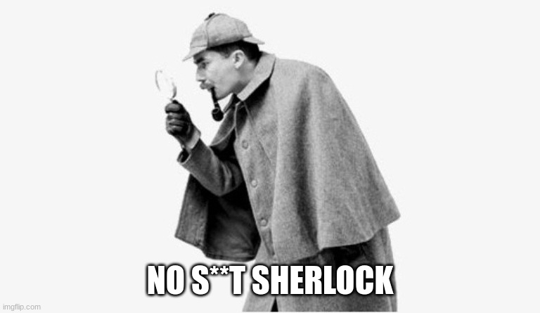 no shit sherlock  | NO S**T SHERLOCK | image tagged in no shit sherlock | made w/ Imgflip meme maker