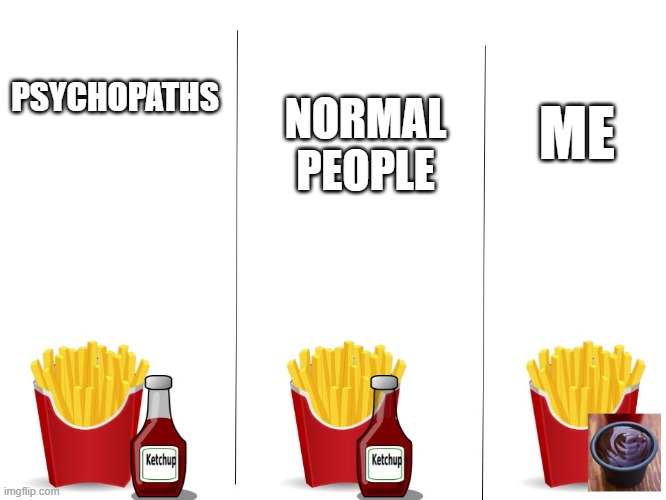 is it just me? | ME; NORMAL PEOPLE; PSYCHOPATHS | image tagged in barbecue,fries | made w/ Imgflip meme maker
