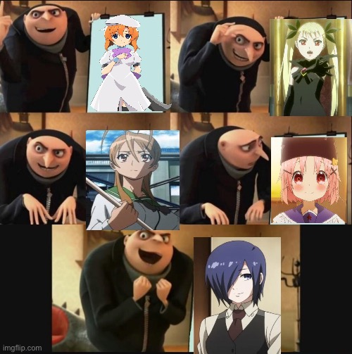 Anime girls panels 2 | image tagged in 5 panel gru meme | made w/ Imgflip meme maker