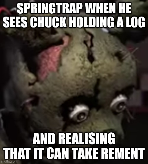 Angry birds | SPRINGTRAP WHEN HE SEES CHUCK HOLDING A LOG; AND REALISING THAT IT CAN TAKE REMENT | image tagged in scared springtrap | made w/ Imgflip meme maker