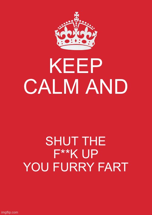 No furrys | KEEP CALM AND; SHUT THE F**K UP YOU FURRY FART | image tagged in memes,keep calm and carry on red,funny memes,anti furry,funny | made w/ Imgflip meme maker