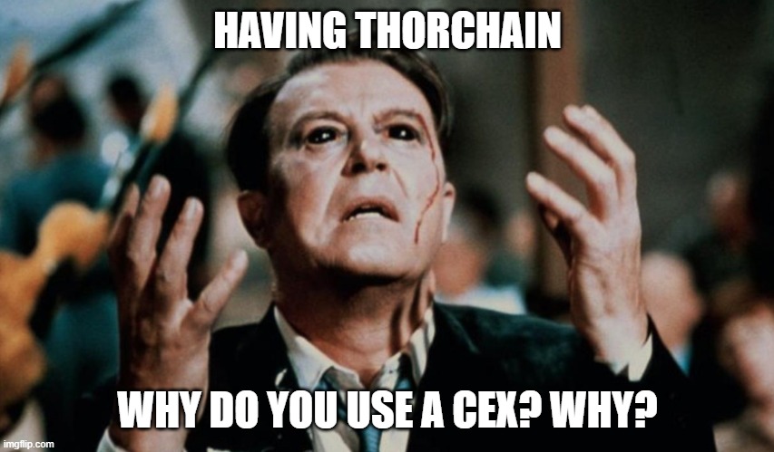 Thorchain no CEX | HAVING THORCHAIN; WHY DO YOU USE A CEX? WHY? | image tagged in crypto | made w/ Imgflip meme maker