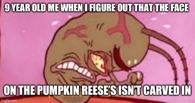 I was also heart broken when I found out Mario was a plumber lol | 9 YEAR OLD ME WHEN I FIGURE OUT THAT THE FACE; ON THE PUMPKIN REESE’S ISN’T CARVED IN | image tagged in visible frustration,reese's | made w/ Imgflip meme maker