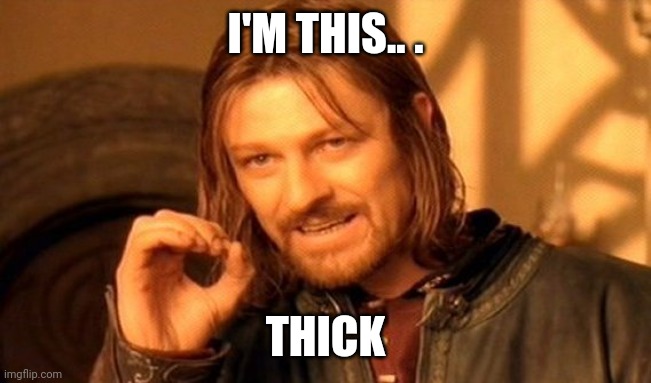 WHAT'CHA PACKIN?? | I'M THIS.. . THICK | image tagged in memes,one does not simply,weird stuff,funny,randyzee_approved,lord of the rings | made w/ Imgflip meme maker