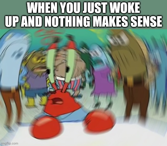 It's true tho | WHEN YOU JUST WOKE UP AND NOTHING MAKES SENSE | image tagged in memes,mr krabs blur meme,relatable,funny,fun,why are you reading the tags | made w/ Imgflip meme maker