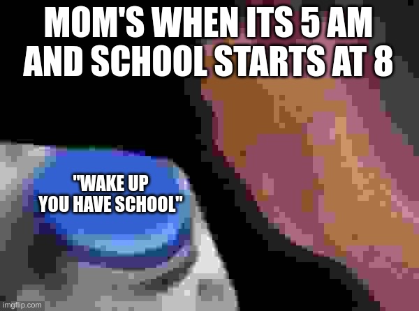 Blank Nut Button Meme | MOM'S WHEN ITS 5 AM AND SCHOOL STARTS AT 8; "WAKE UP YOU HAVE SCHOOL" | image tagged in memes,blank nut button | made w/ Imgflip meme maker