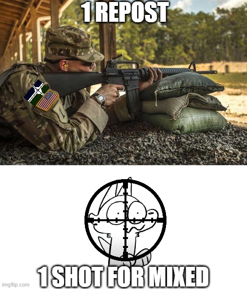 I Will Never END Blaming Mixed For Every Curse He Has done to Me. | 1 REPOST; 1 SHOT FOR MIXED | image tagged in er us aiming an colt m16a2 a3 | made w/ Imgflip meme maker