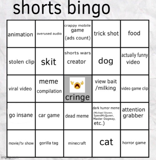 YouTube shorts bingo board (use it) | made w/ Imgflip meme maker