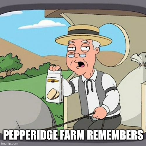 Pepperidge Farm Remembers Meme | PEPPERIDGE FARM REMEMBERS | image tagged in memes,pepperidge farm remembers | made w/ Imgflip meme maker