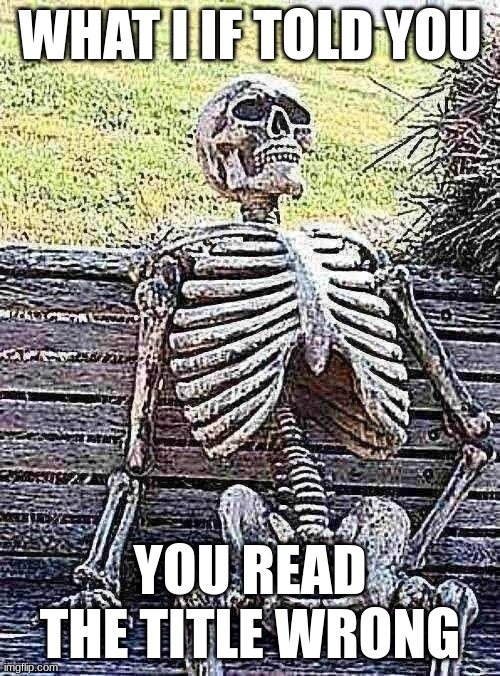 did you fall for it | WHAT I IF TOLD YOU; YOU READ THE TITLE WRONG | image tagged in memes,waiting skeleton | made w/ Imgflip meme maker