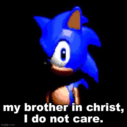 Sonic stares deep into your soul | my brother in christ,
I do not care. | image tagged in sonic stares deep into your soul | made w/ Imgflip meme maker
