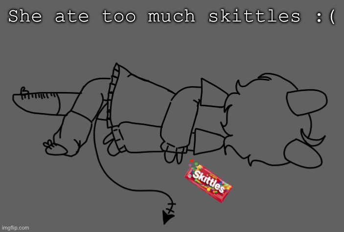 :( | She ate too much skittles :( | image tagged in oc,weirdcore,kidcore,skittles,why are you reading the tags | made w/ Imgflip meme maker