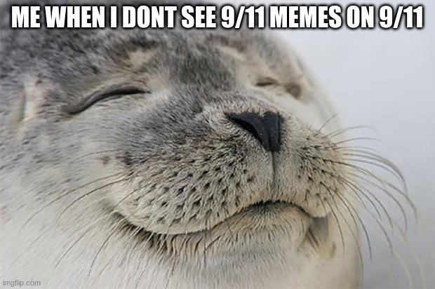 im a bit late | ME WHEN I DONT SEE 9/11 MEMES ON 9/11 | image tagged in memes,satisfied seal | made w/ Imgflip meme maker