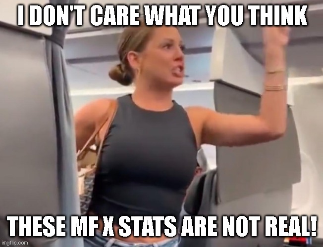 x stats are not real | I DON'T CARE WHAT YOU THINK; THESE MF X STATS ARE NOT REAL! | image tagged in not real,x stats,stats | made w/ Imgflip meme maker