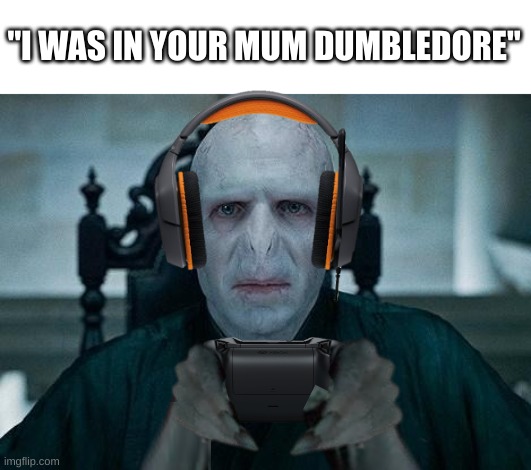 Lord Voldemort | "I WAS IN YOUR MUM DUMBLEDORE" | image tagged in lord voldemort | made w/ Imgflip meme maker