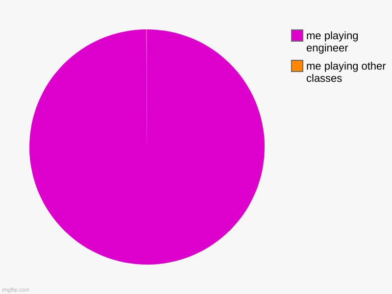 tadaaa | me playing other classes, me playing engineer | image tagged in charts,pie charts | made w/ Imgflip chart maker