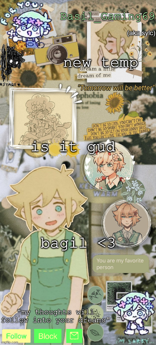 basil gaming | new temp; is it gud; bagil <3 | image tagged in basil gaming | made w/ Imgflip meme maker