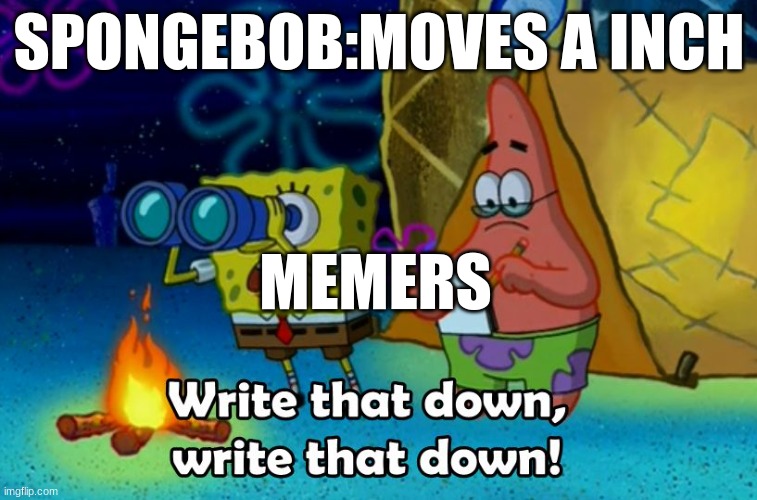 write that down | SPONGEBOB:MOVES A INCH; MEMERS | image tagged in write that down | made w/ Imgflip meme maker