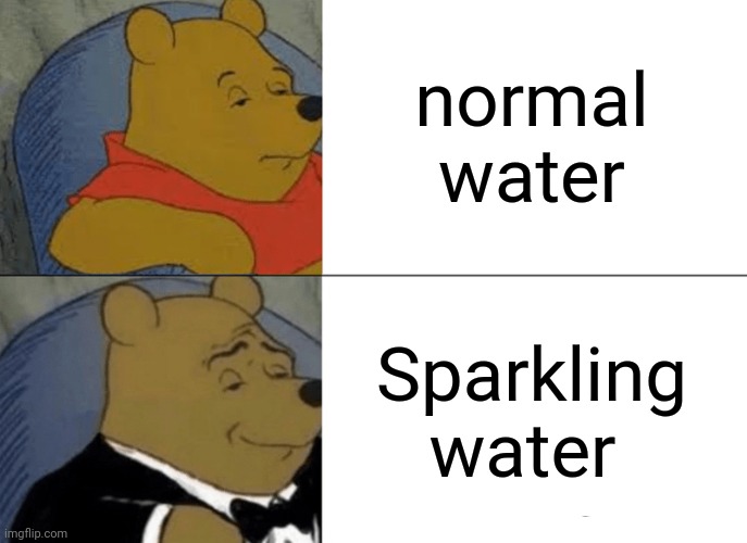 j don't know | normal water; Sparkling water | image tagged in memes,tuxedo winnie the pooh | made w/ Imgflip meme maker