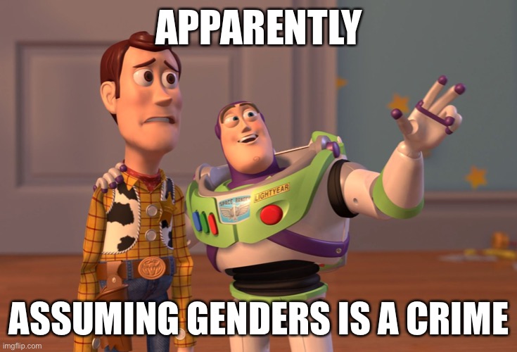 X, X Everywhere | APPARENTLY; ASSUMING GENDERS IS A CRIME | image tagged in memes,x x everywhere | made w/ Imgflip meme maker