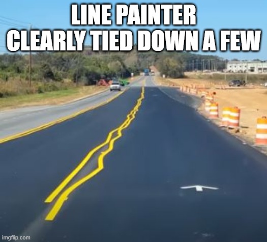 Go Home You're Drunk | LINE PAINTER CLEARLY TIED DOWN A FEW | image tagged in you had one job | made w/ Imgflip meme maker
