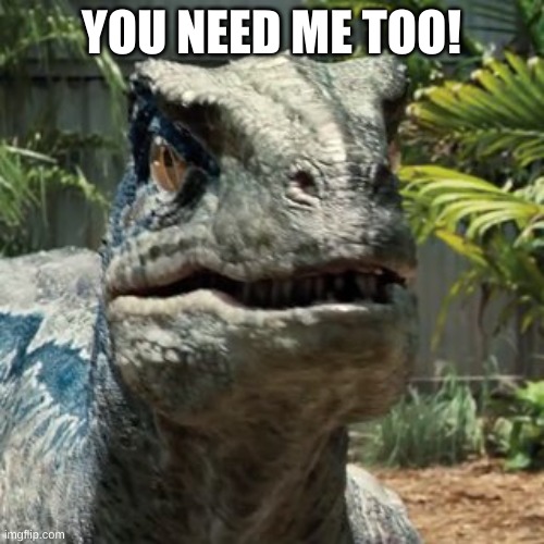 Blue raptor face | YOU NEED ME TOO! | image tagged in blue raptor face | made w/ Imgflip meme maker