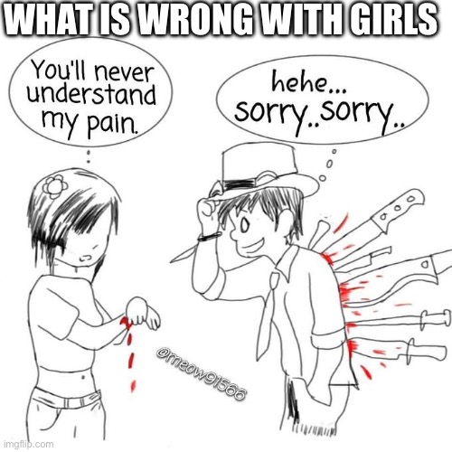 You'll never understand my pain | WHAT IS WRONG WITH GIRLS | image tagged in you'll never understand my pain | made w/ Imgflip meme maker