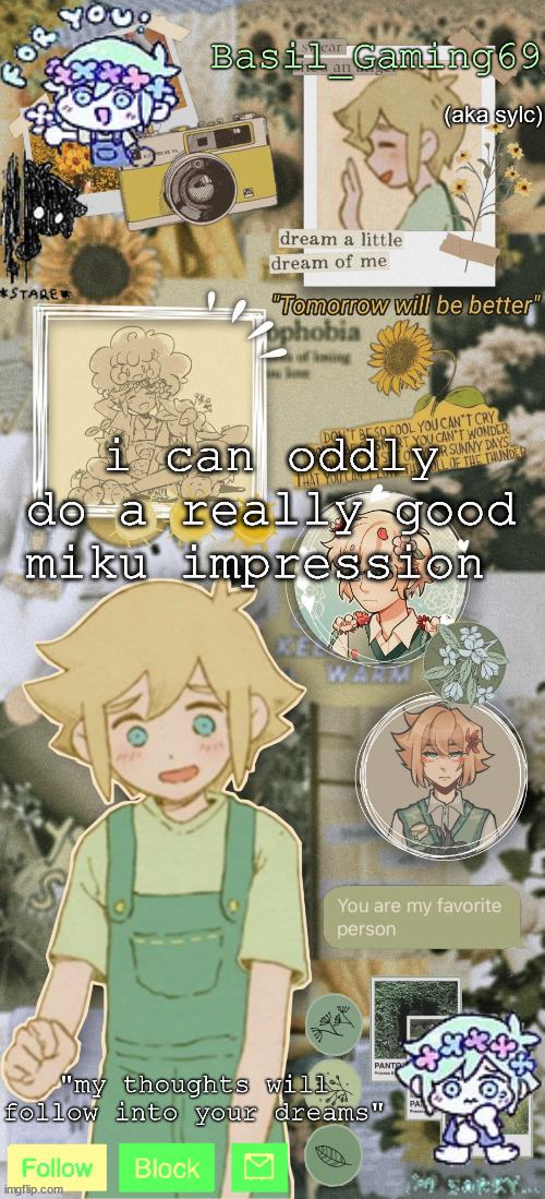 basil gaming | i can oddly do a really good miku impression | image tagged in basil gaming | made w/ Imgflip meme maker