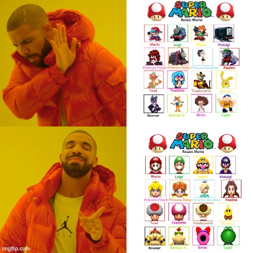 oh f**k | image tagged in memes,drake hotline bling,mario,super mario,unfunny | made w/ Imgflip meme maker
