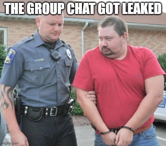 hands behind your keyboard!!!!!!!!!!!!! | THE GROUP CHAT GOT LEAKED | image tagged in man get arrested,chat,group chats | made w/ Imgflip meme maker