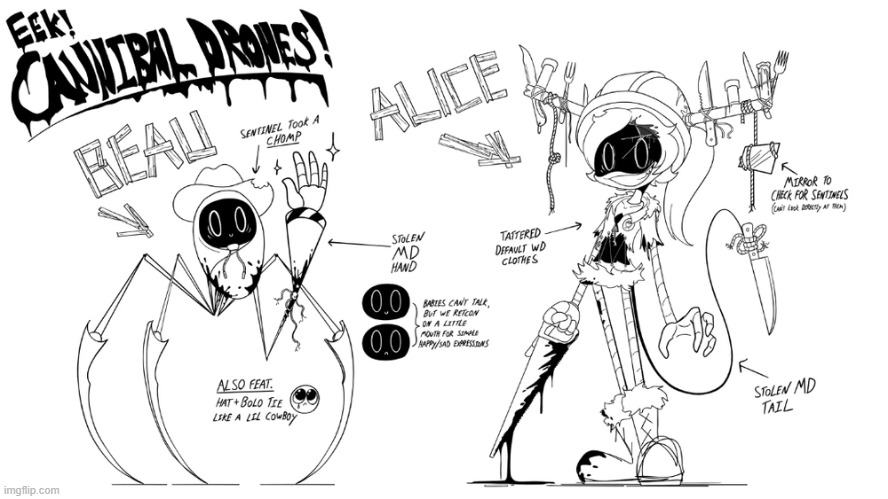 Alice and Beau concept art | image tagged in murder drones,concept art | made w/ Imgflip meme maker