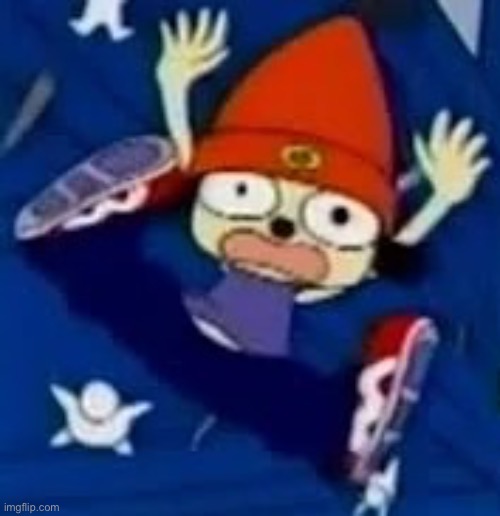 Caption this | image tagged in parappa falls to his inevitable death | made w/ Imgflip meme maker