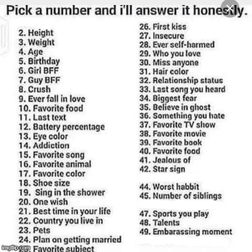 pick a number and I'll answer it honestly | image tagged in pick a number and i'll answer it honestly | made w/ Imgflip meme maker