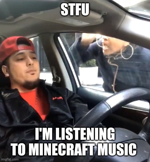 stfu im listening to | STFU I'M LISTENING TO MINECRAFT MUSIC | image tagged in stfu im listening to | made w/ Imgflip meme maker