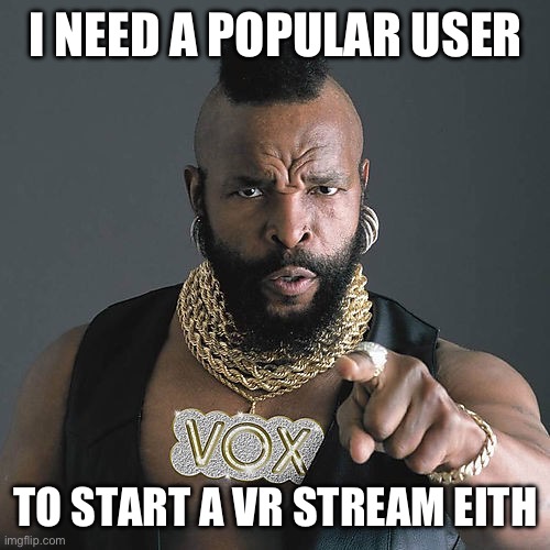 Mr T Pity The Fool | I NEED A POPULAR USER; TO START A VR STREAM WITH | image tagged in memes,mr t pity the fool | made w/ Imgflip meme maker