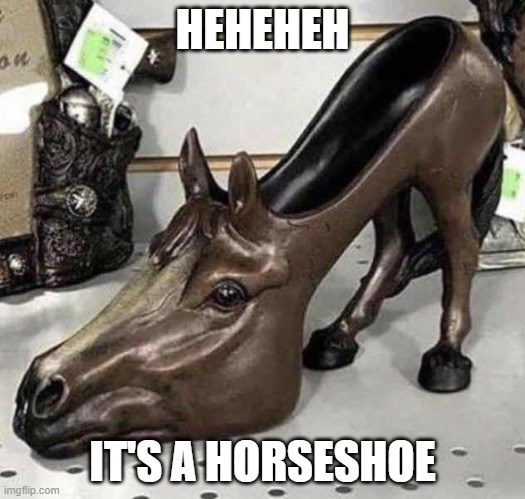 It's a Horseshoe | HEHEHEH; IT'S A HORSESHOE | image tagged in funny,horse,shoe,shoes,animals,cringe | made w/ Imgflip meme maker