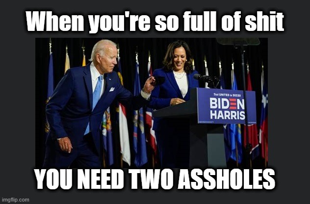 Archvillian Names: Sniffer and the Giggler. | When you're so full of shit; YOU NEED TWO ASSHOLES | image tagged in biden,biden harris,politics | made w/ Imgflip meme maker