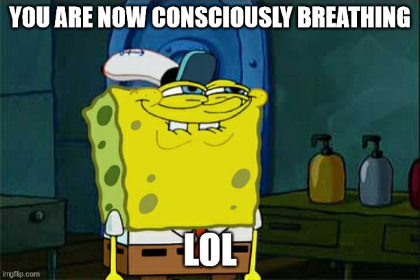 L Bozo | YOU ARE NOW CONSCIOUSLY BREATHING; LOL | image tagged in memes,don't you squidward | made w/ Imgflip meme maker