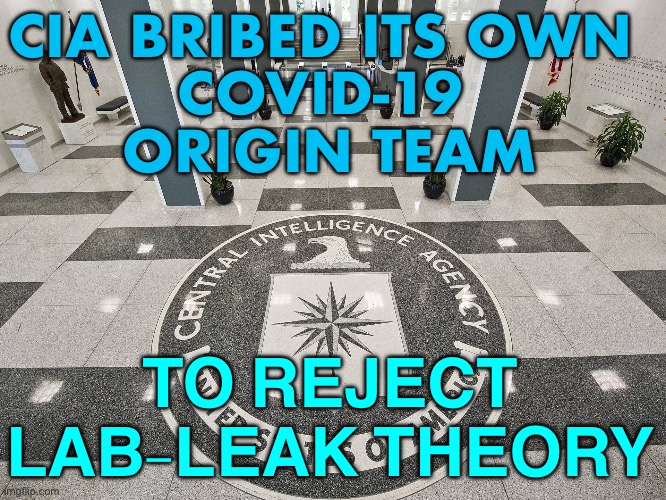 CIA BRIBED ITS OWN COVID-19 ORIGIN TEAM | CIA BRIBED ITS OWN 
COVID-19 
ORIGIN TEAM; TO REJECT LAB-LEAK THEORY | image tagged in cia floor seal | made w/ Imgflip meme maker