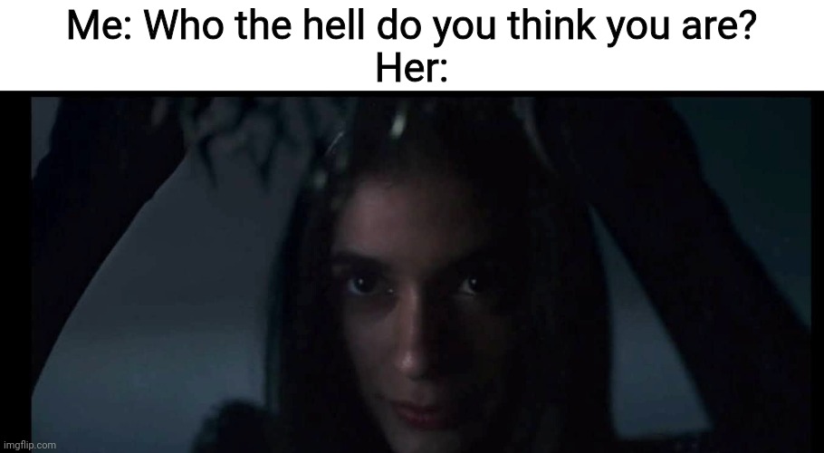 Me: Who the hell do you think you are?
Her: | image tagged in dodge,demons,locke and key,crown,queen | made w/ Imgflip meme maker