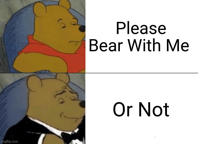 Please Bear with me | Please Bear With Me; Or Not | image tagged in memes,tuxedo winnie the pooh | made w/ Imgflip meme maker