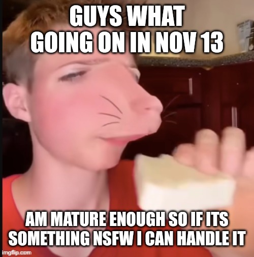 Speed Mcqueen | GUYS WHAT GOING ON IN NOV 13; AM MATURE ENOUGH SO IF ITS SOMETHING NSFW I CAN HANDLE IT | image tagged in speed mcqueen | made w/ Imgflip meme maker