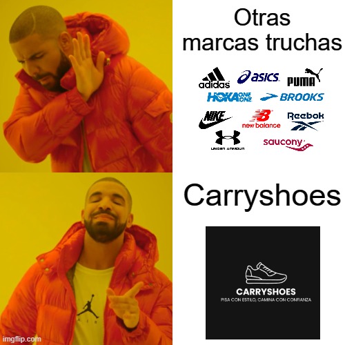 Drake Hotline Bling Meme | Otras marcas truchas; Carryshoes | image tagged in memes,drake hotline bling | made w/ Imgflip meme maker