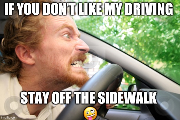 Bad driving | IF YOU DON’T LIKE MY DRIVING; STAY OFF THE SIDEWALK 
🤪 | image tagged in bad driver | made w/ Imgflip meme maker
