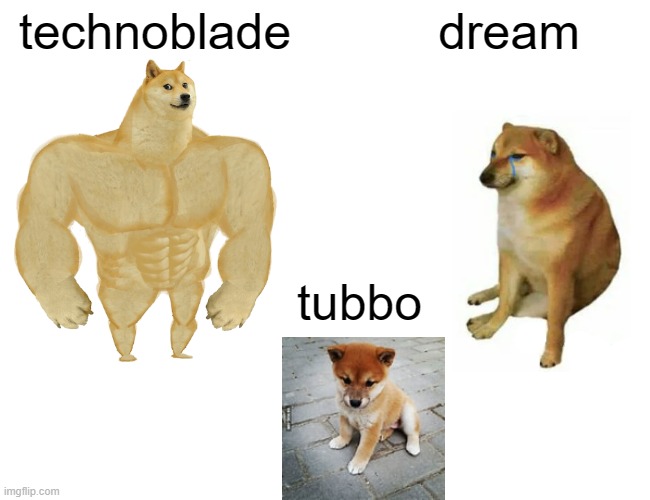Buff Doge vs. Cheems | technoblade; dream; tubbo | image tagged in memes,buff doge vs cheems | made w/ Imgflip meme maker