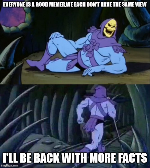A true point | EVERYONE IS A GOOD MEMER,WE EACH DON'T HAVE THE SAME VIEW; I'LL BE BACK WITH MORE FACTS | image tagged in skeletor disturbing facts | made w/ Imgflip meme maker